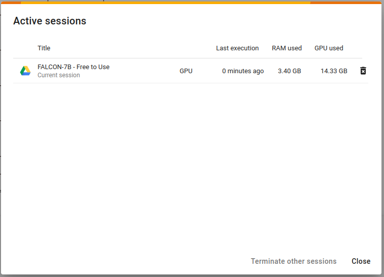 IGoogle Colab Memory Usage - Session Runtime Details